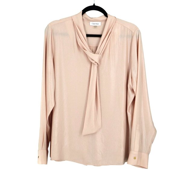 Calvin Klein Sparkly Blouse Women's XL Light Pink Party Career Festive Polished - Picture 1 of 8